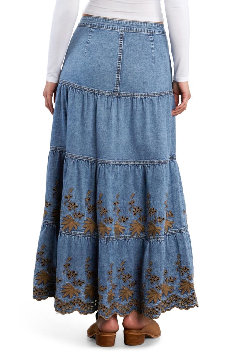 Wash Lab Denim Tiered Eyelet Denim Midi Skirt, Alternate, color, Sky Denim