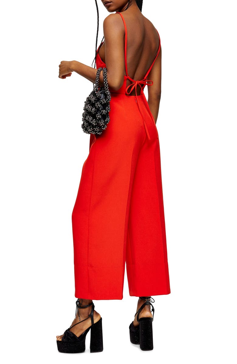 Topshop Strappy Back Wide Leg Jumpsuit, Alternate, color,