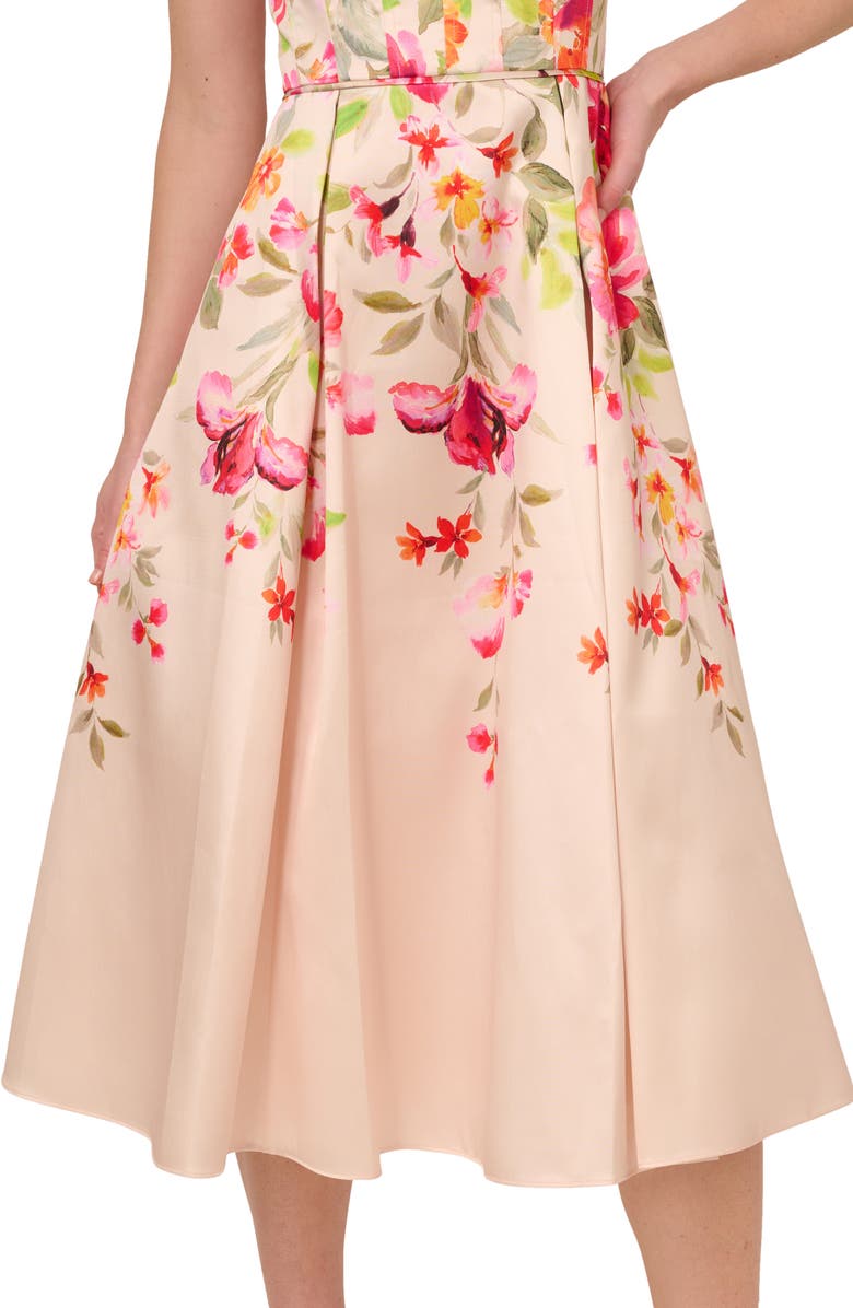 Adrianna Papell Border Floral Mikado Cocktail Dress, Alternate, color, 