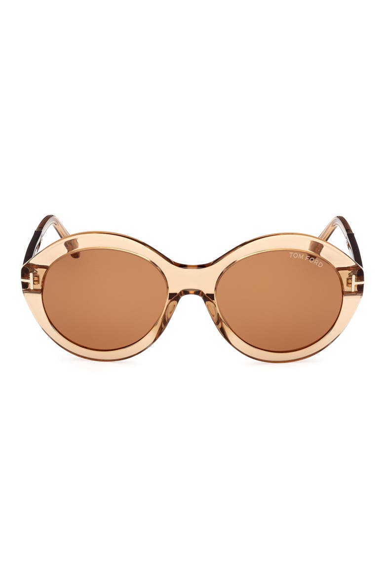 55mm Round Sunglasses, Main, color, SHINY LIGHT BROWN / BROWN