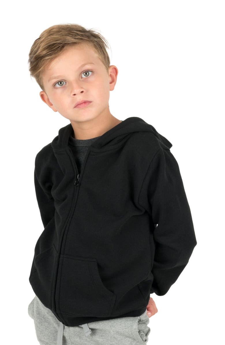 Leveret Kids Zip-Up Sweatshirt Hoodie, Cotton Blend, Solid Colors, Main, color, Black
