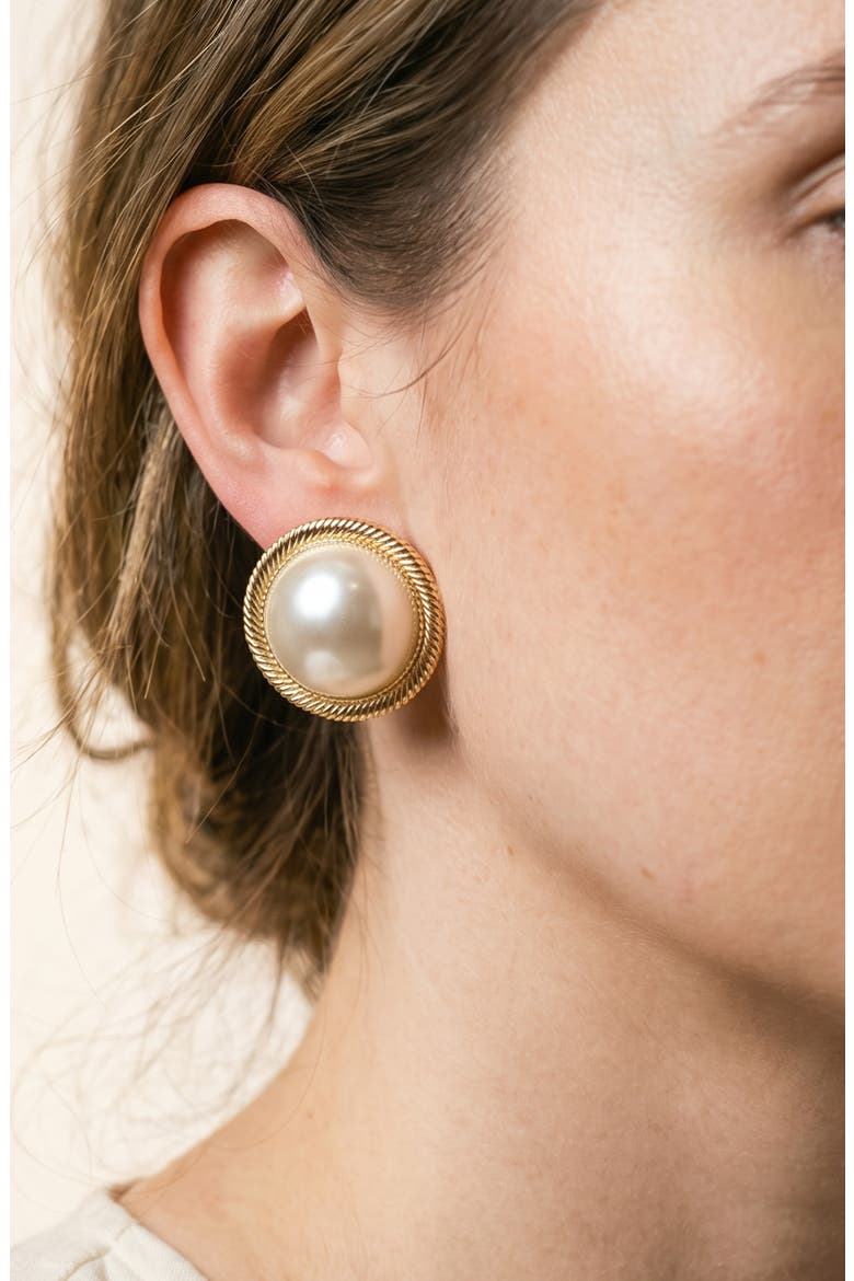 Cultured Pearl Bezel Stud Earrings, Alternate, color, GOLD/ CULTURED PEARL