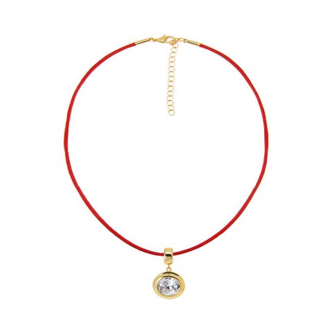 Colored CZ Oval Bezel Pendant & Rope Chain Choker Necklace