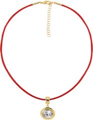 BY ADINA EDEN Colored CZ Oval Bezel Pendant & Rope Chain Choker Necklace