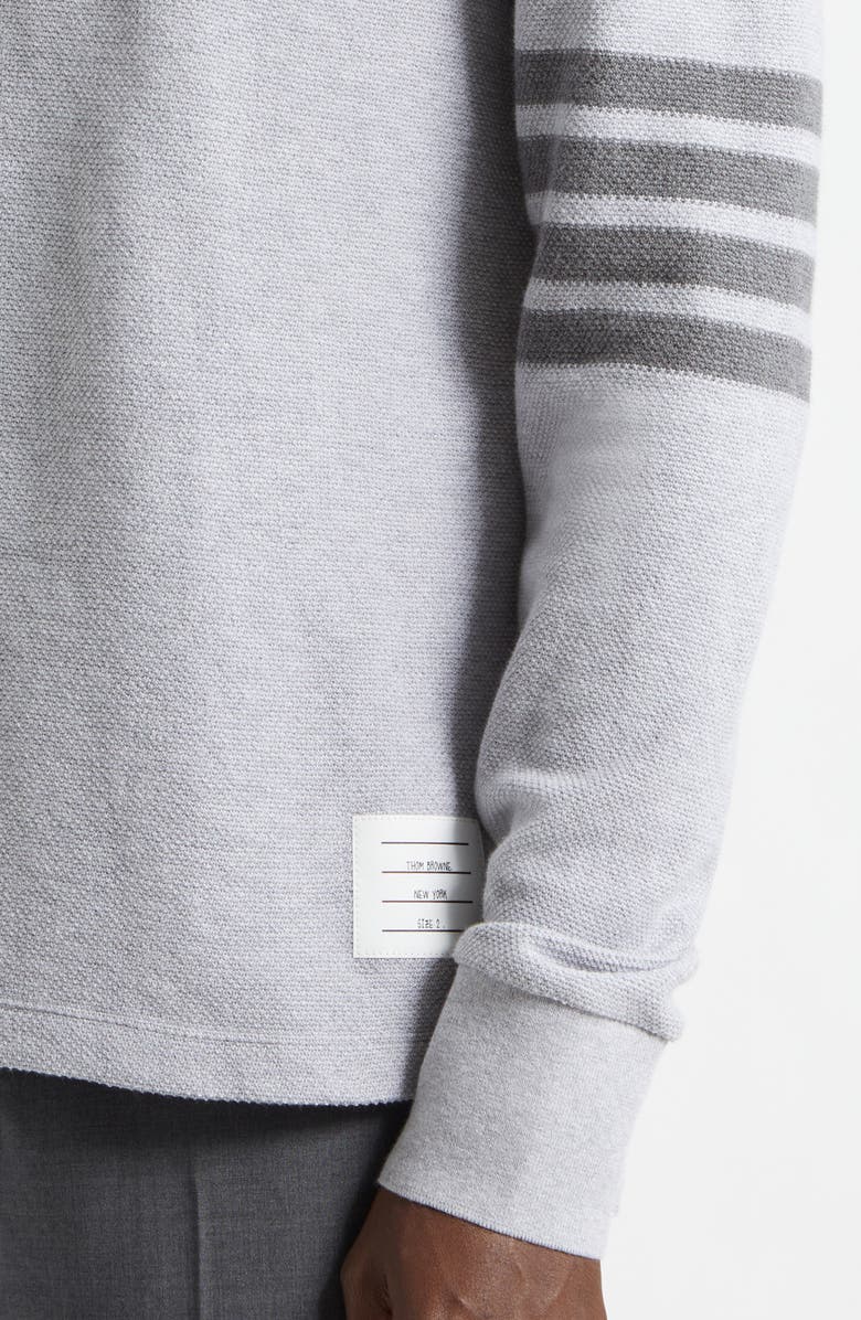 Thom Browne 4-Bar Long Sleeve Cotton Piqué Polo, Alternate, color, Pale Grey