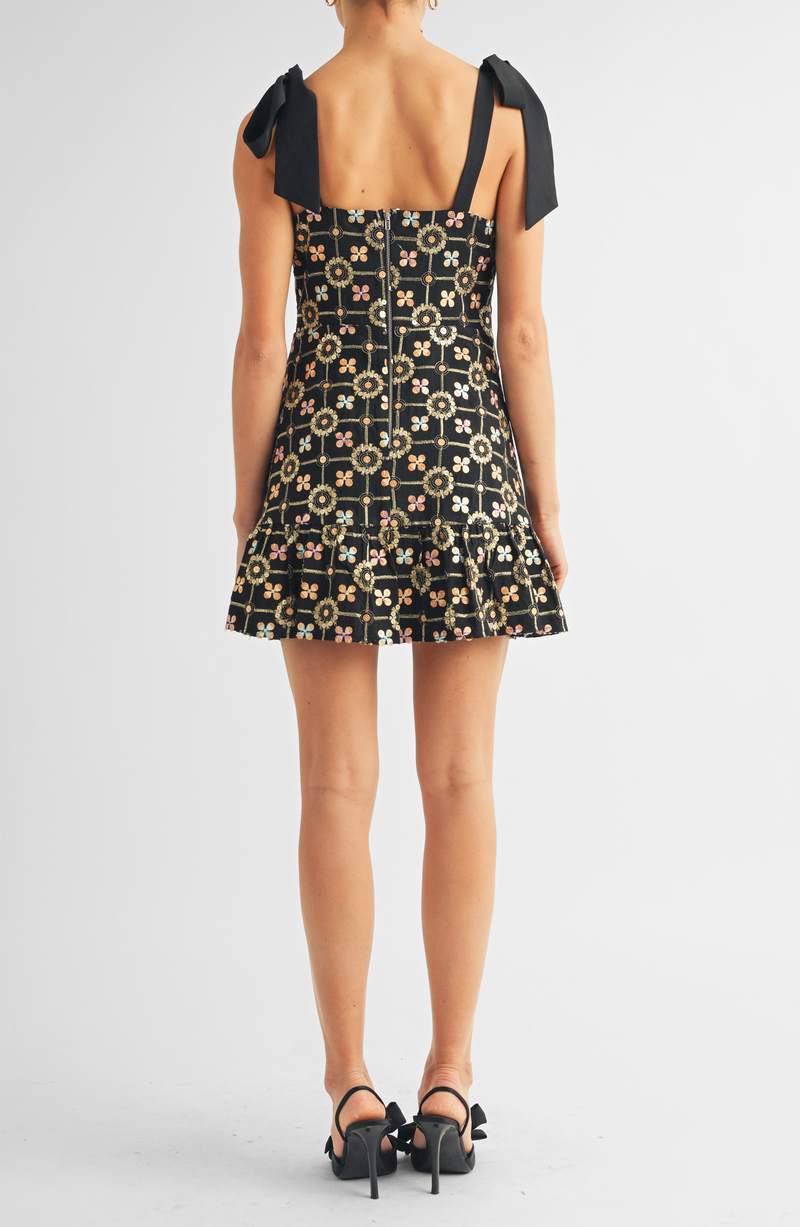 Kaylyn Sequin Embroidered Satin Bow Cocktail Minidress - image 2