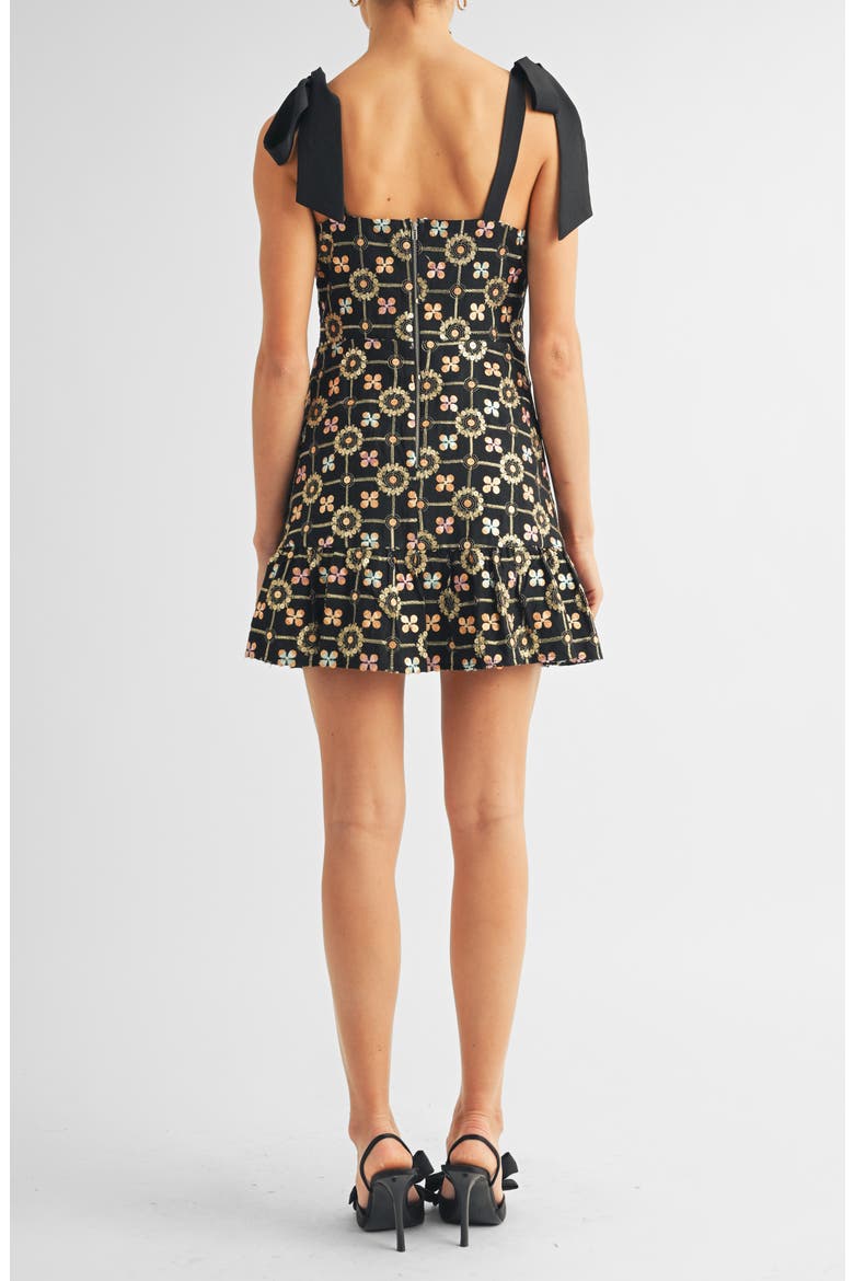Kaylyn Sequin Embroidered Satin Bow Cocktail Minidress, Alternate, color, BLACK SEQUIN