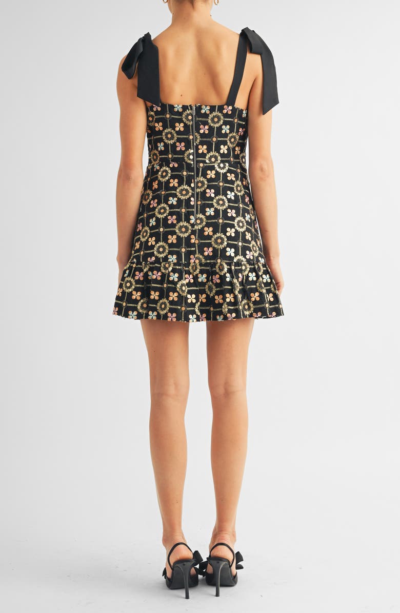 Arose Studio Kaylyn Sequin Embroidered Satin Bow Cocktail Minidress, Alternate, color, Black Sequin