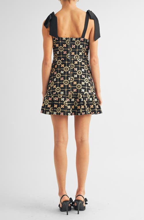 Arose Studio Kaylyn Sequin Embroidered Satin Bow Cocktail Minidress In Black