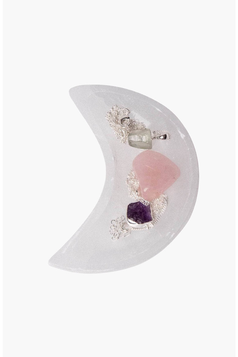 Selenite Moon Recharging Bowl, Main, color, Selenite