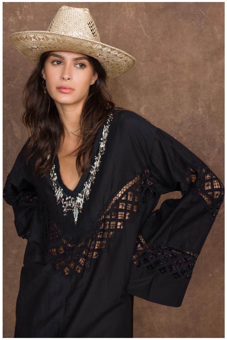 Alice Cotton Silk Embroidered Dress, Alternate, color, BLACK