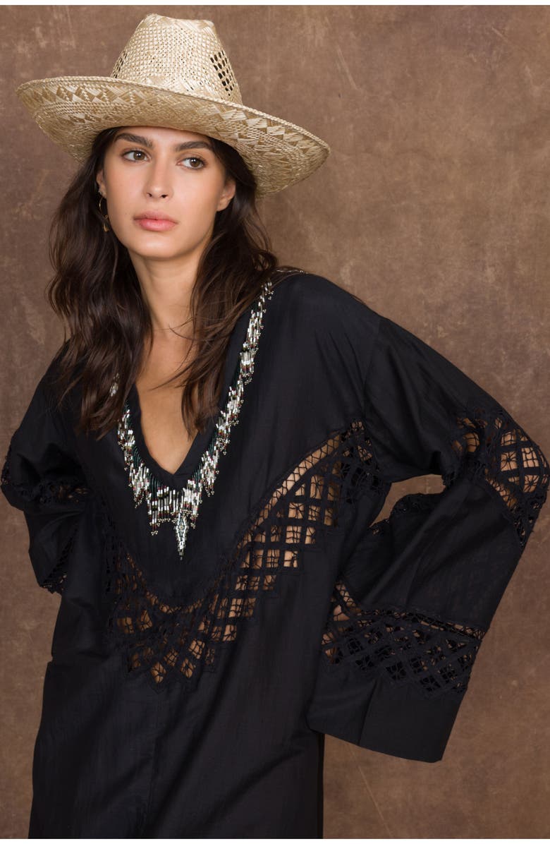 Fortela Alice Cotton Silk Embroidered Dress, Alternate, color, Black