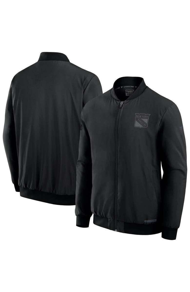 FANATICS Men's Fanatics Black New York Rangers Authentic Pro Road Full-Zip Bomber Jacket, Main, color, Black