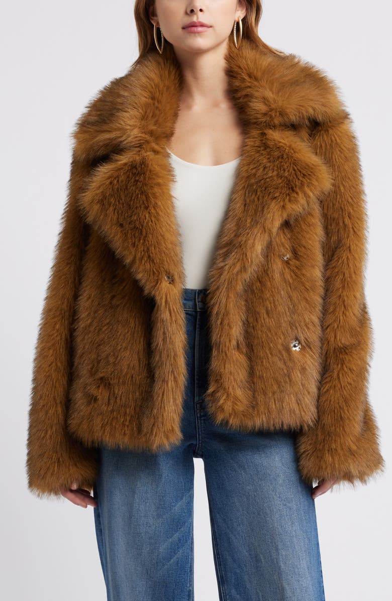 Open Edit Faux Fur Coat, Main, color, Brown Chestnut