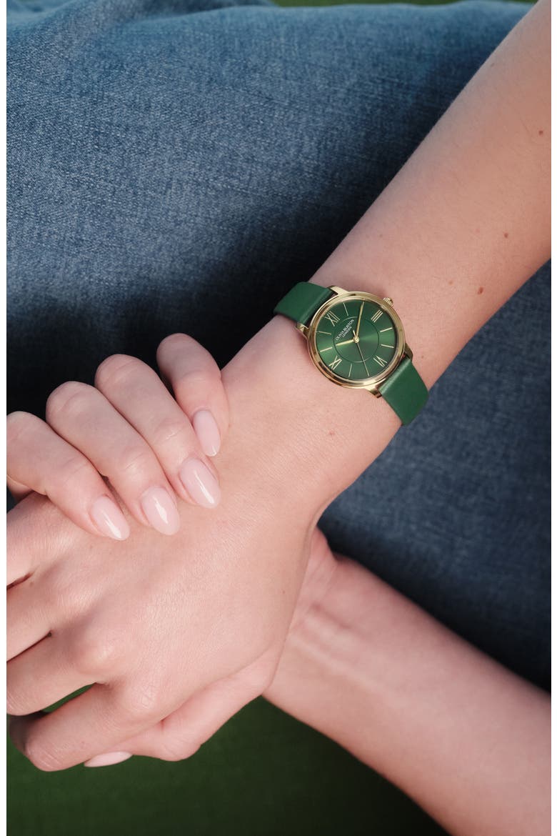 Westbourne Leather Strap Watch, 30mm, Alternate, color, GREEN