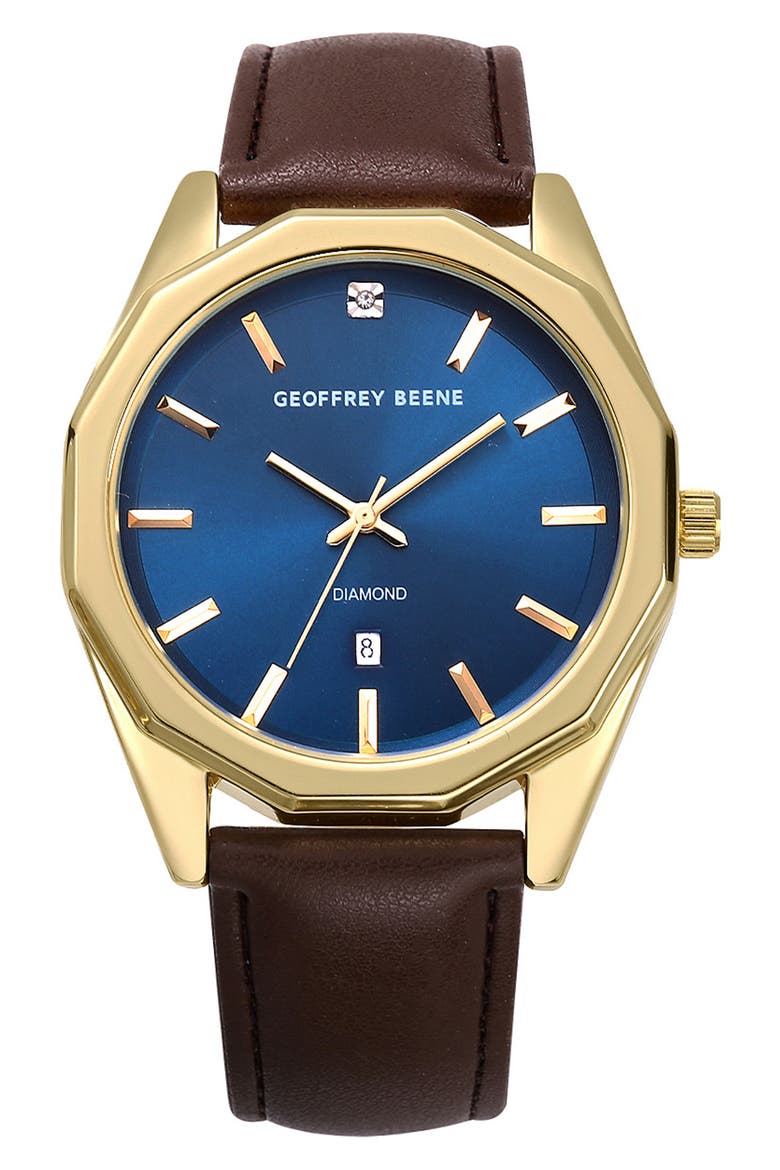 Diamond Leather Strap Watch, 41mm, Main, color, GOLD