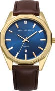 GEOFFREY BEENE Diamond Leather Strap Watch, 41mm