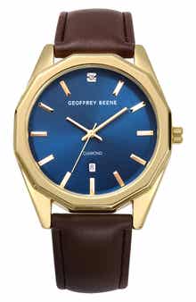 GEOFFREY BEENE Diamond Leather Strap Watch, 41mm