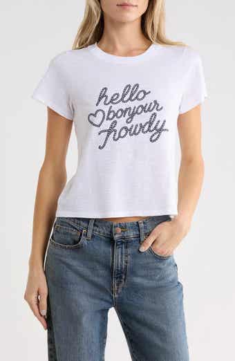 Hello Bonjour Shrunken Graphic T-Shirt