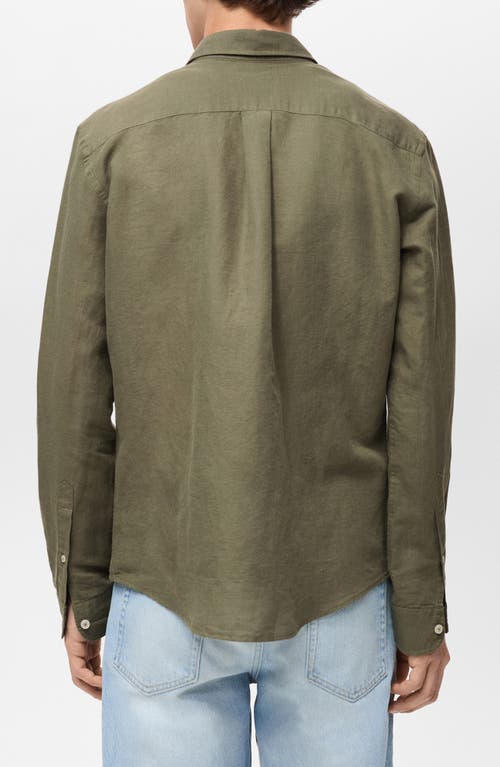 Mango Regular Fit Linen Button-up Shirt In Green