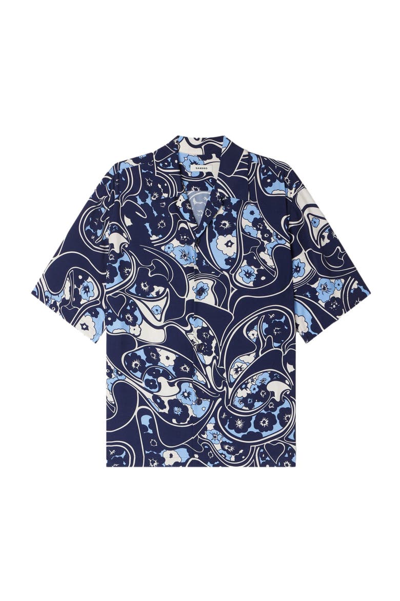 Loose-fit print shark collar shirt, Main, color, Navy blue