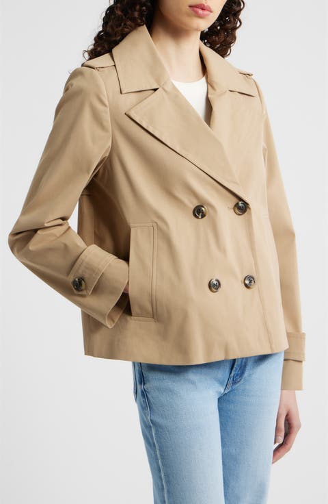 Water Resistant Double Breasted Short Trench Coat