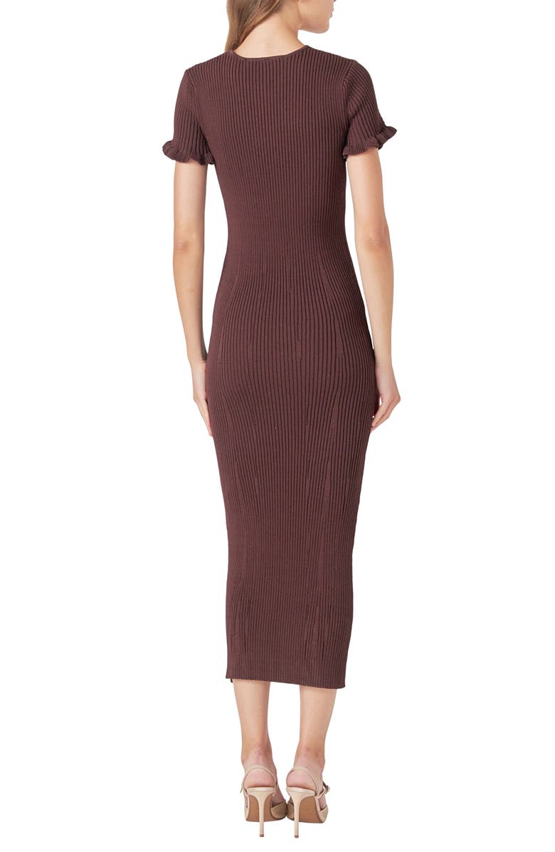 Endless Rose Ruffle Cuff Knit Midi Dress, Alternate, color, Chocolate Brown