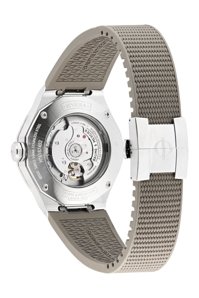 Riviera 10681 Automatic Moon Phase Rubber Strap Watch, 43mm, Alternate, color, SAND COLOURED