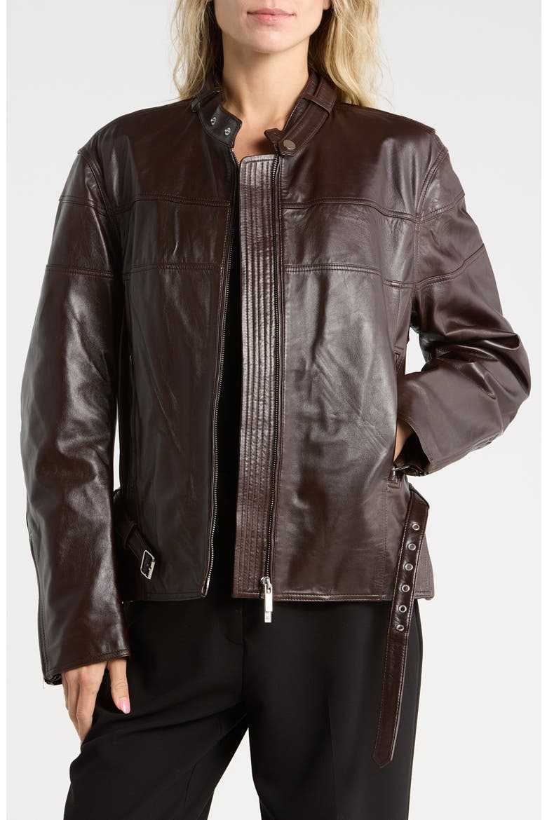 Le Moto Leather Bomber Jacket, Main, color, MAHOGANY