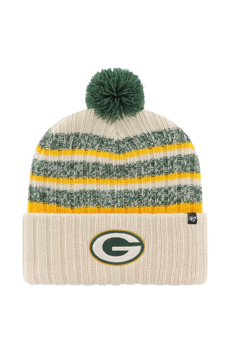 '47 Men's '47 Cream Green Bay Packers Tavern Cuffed Knit Hat with Pom, Main, color,