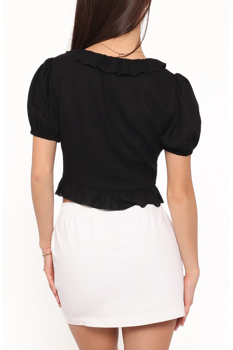 Andra Tie Front Puff Sleeve Crop Top, Alternate, color, BLACK
