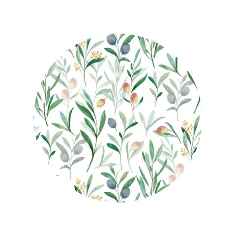 Davanti By Casa Round Vinyl Placemat, 15" Diameter, Watercolor Olive Branch Print