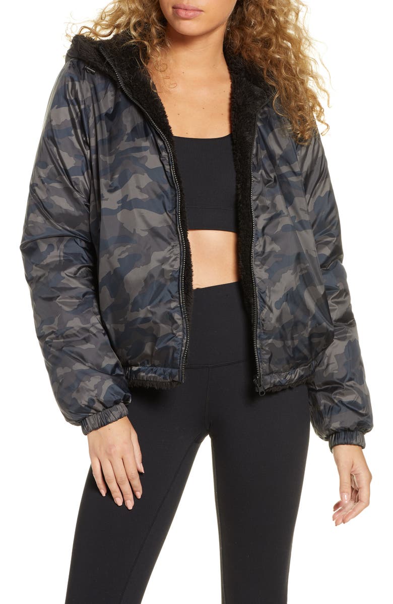 Zella Reversible Faux Shearling Puffer Jacket, Main, color, 