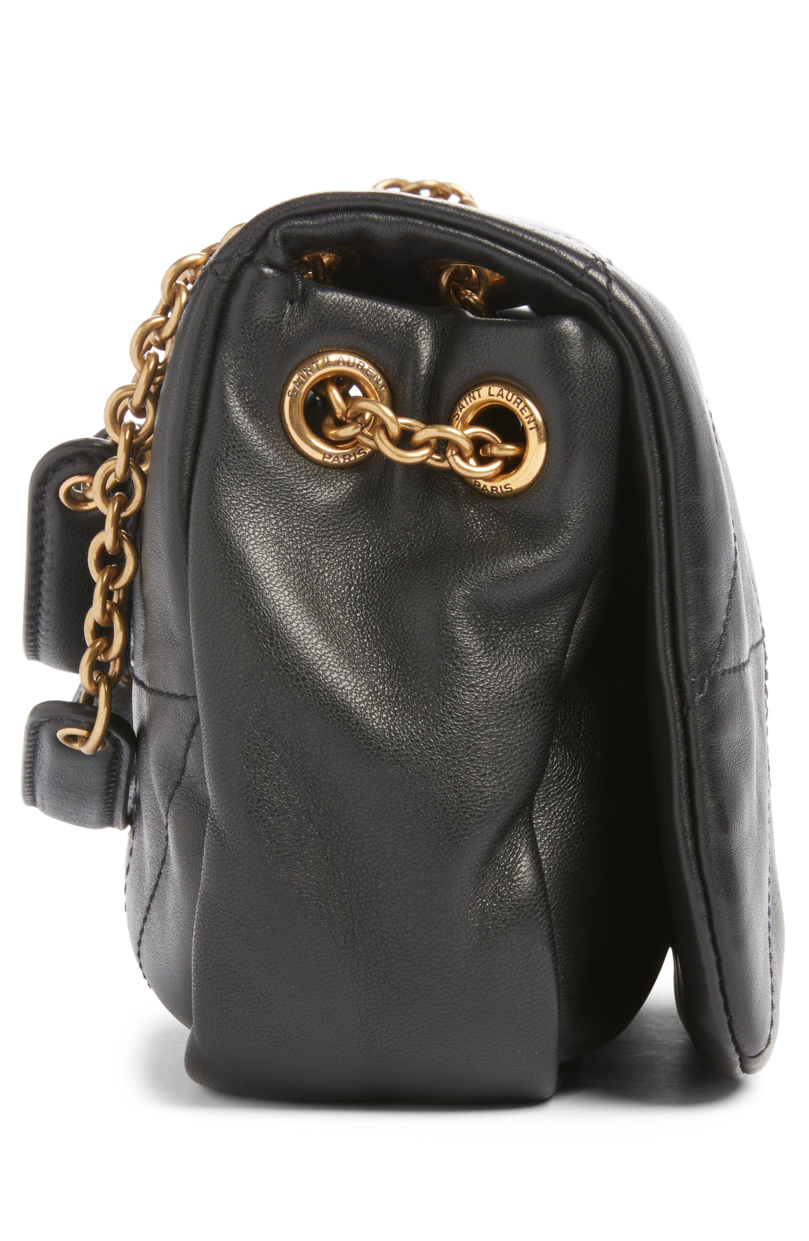 Saint Laurent Mini Jamie 4.3 Patchwork Leather Shoulder Bag, Alternate, color, Noir