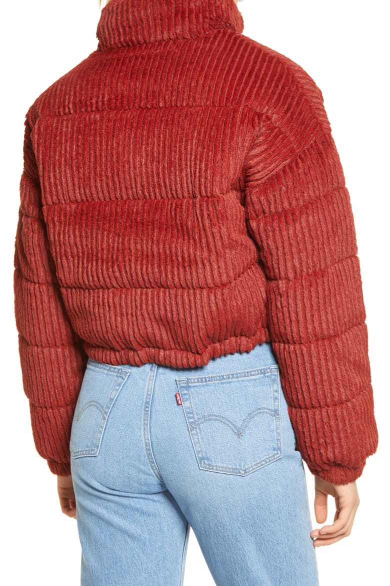 Fluffy Corduroy Crop Puffer Jacket, Alternate, color, RED
