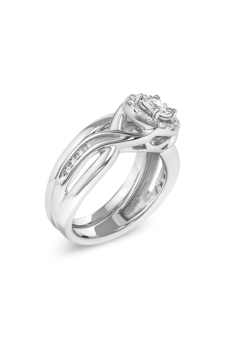 Silver 1/7 Cttw Diamond Engagement Ring and Wedding Band Set, Alternate, color, White