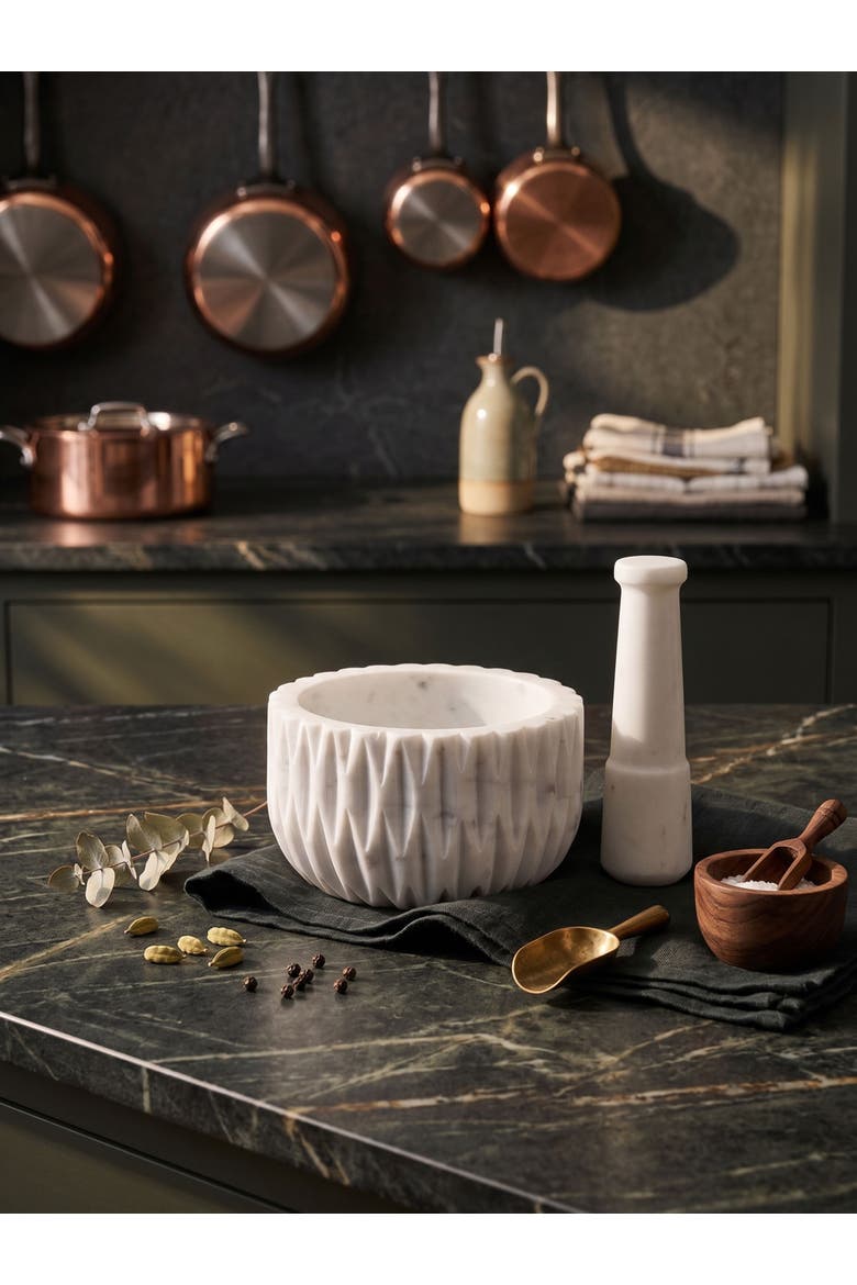 Russell Marble Mortar and Pestle, Alternate, color, Ivory White