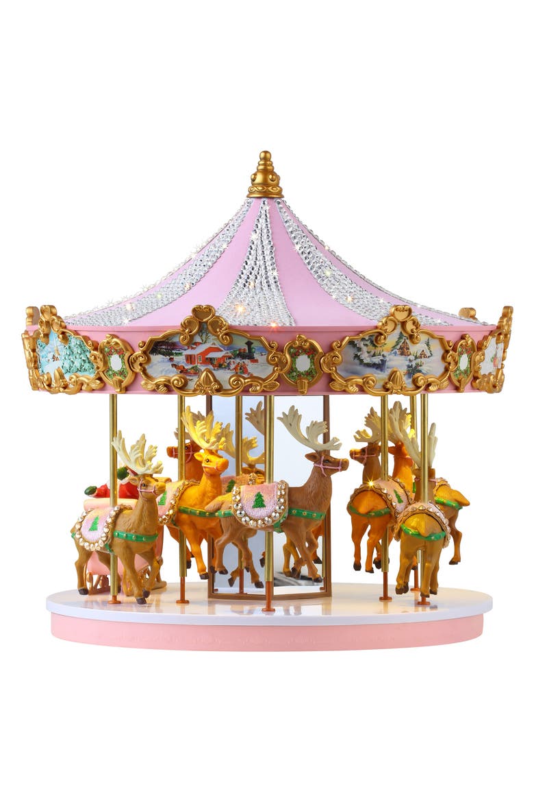 12 in. Animated & Musical Pink Crystal Carousel, Alternate, color, Pink