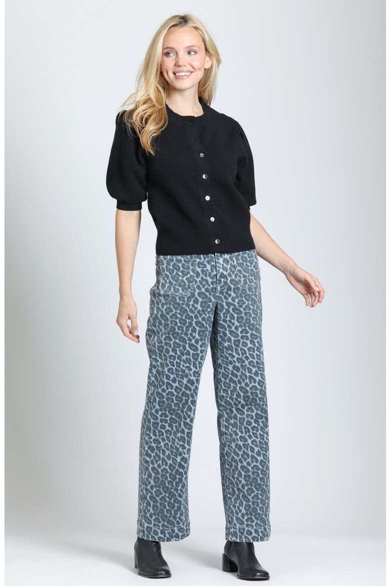 Puff Sleeve Cardigan, Alternate, color, BLACK