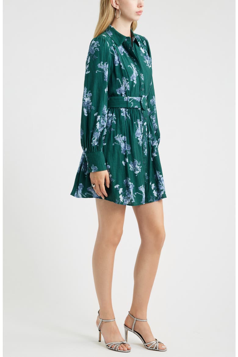 Floral Lace Inset Belted Mini Shirtdress, Alternate, color, GREEN- BLUE STACEY FLORAL