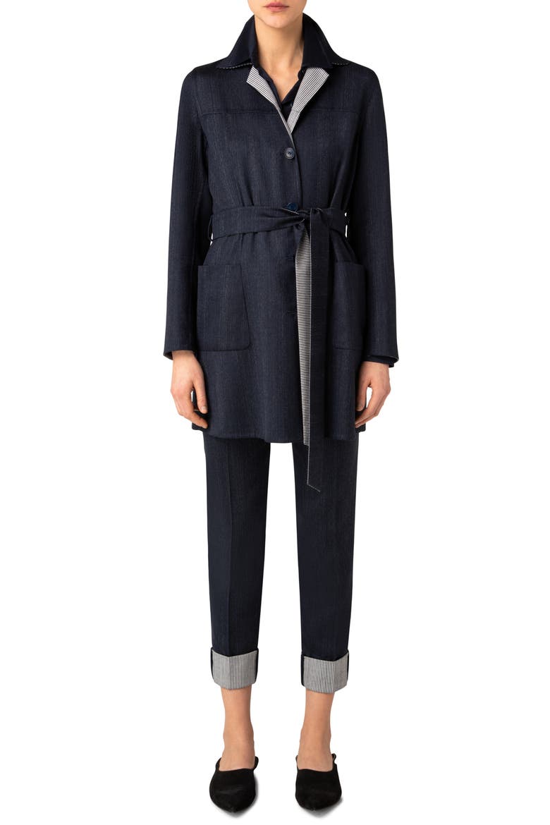 Indira Reversible Double Face Belted Wool Coat, Alternate, color, 717 NAVY