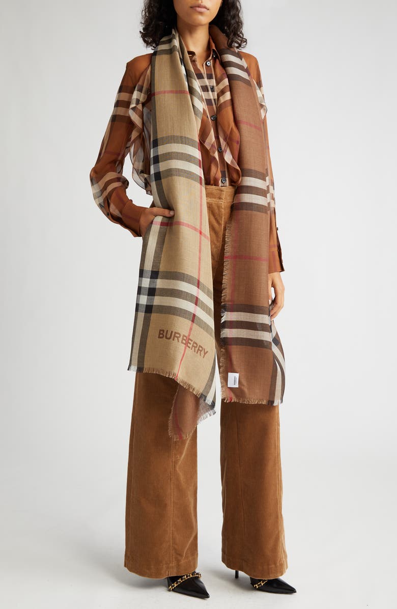 Burberry Giant Check Wool & Silk Scarf, Alternate, color, 