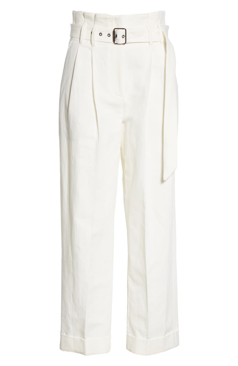 Brunello Cucinelli Paperbag Waist Pleated Cotton & Linen Pants, Alternate, color,