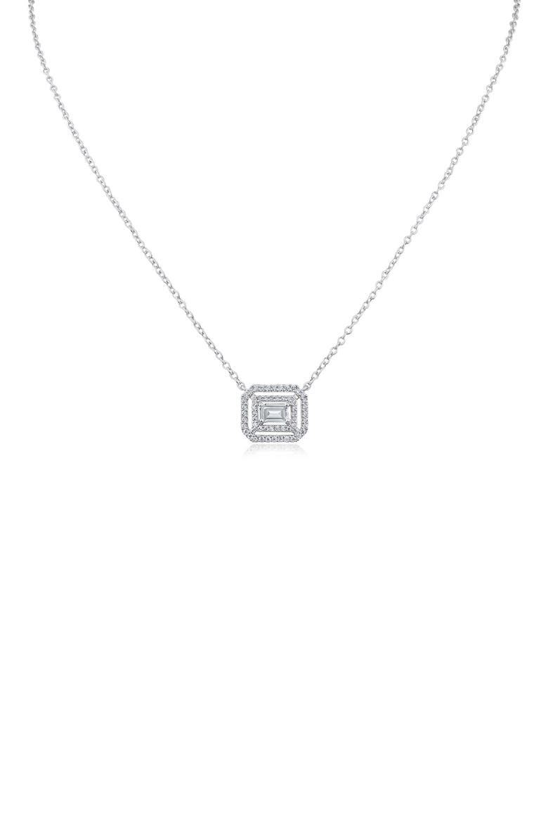 Emerald Cut Cubic Zirconia Double Halo Pendant Necklace, Main, color, CLEAR SILVER