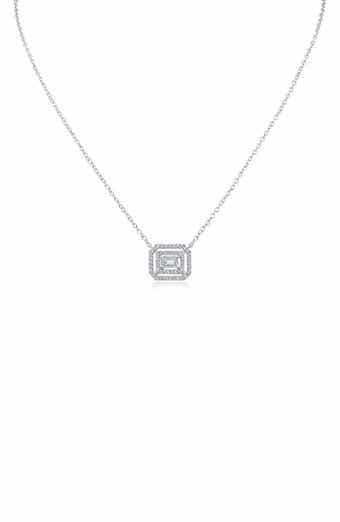 CZ by Kenneth Jay Lane Emerald Cut Cubic Zirconia Double Halo Pendant Necklace