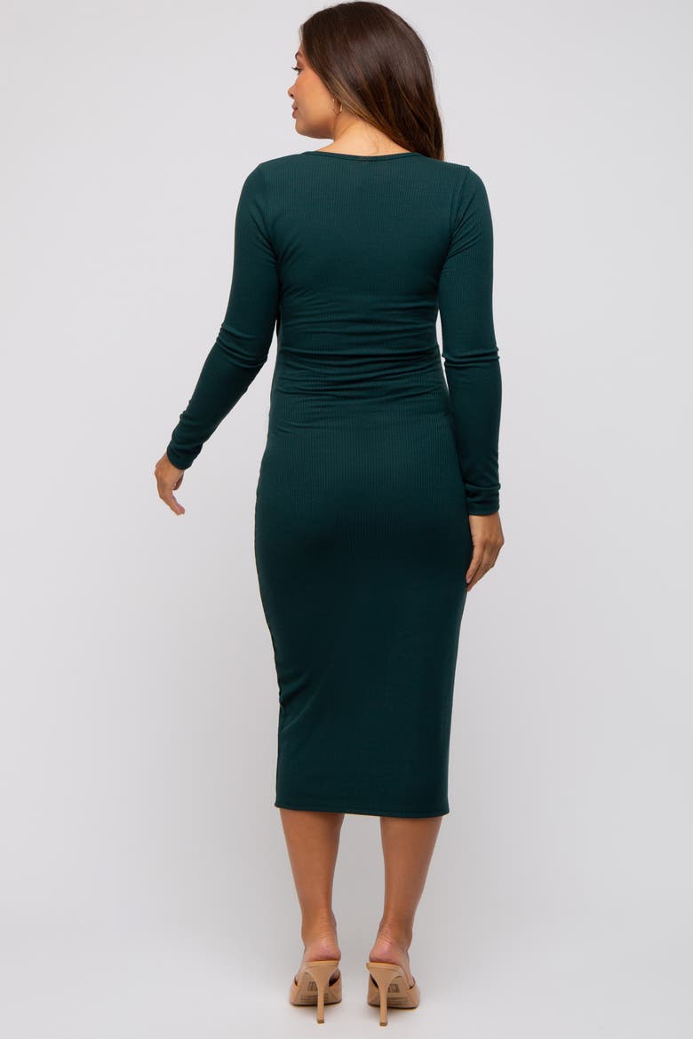 Ribbed Long Sleeve Wrap Dress, Alternate, color, Forest Green