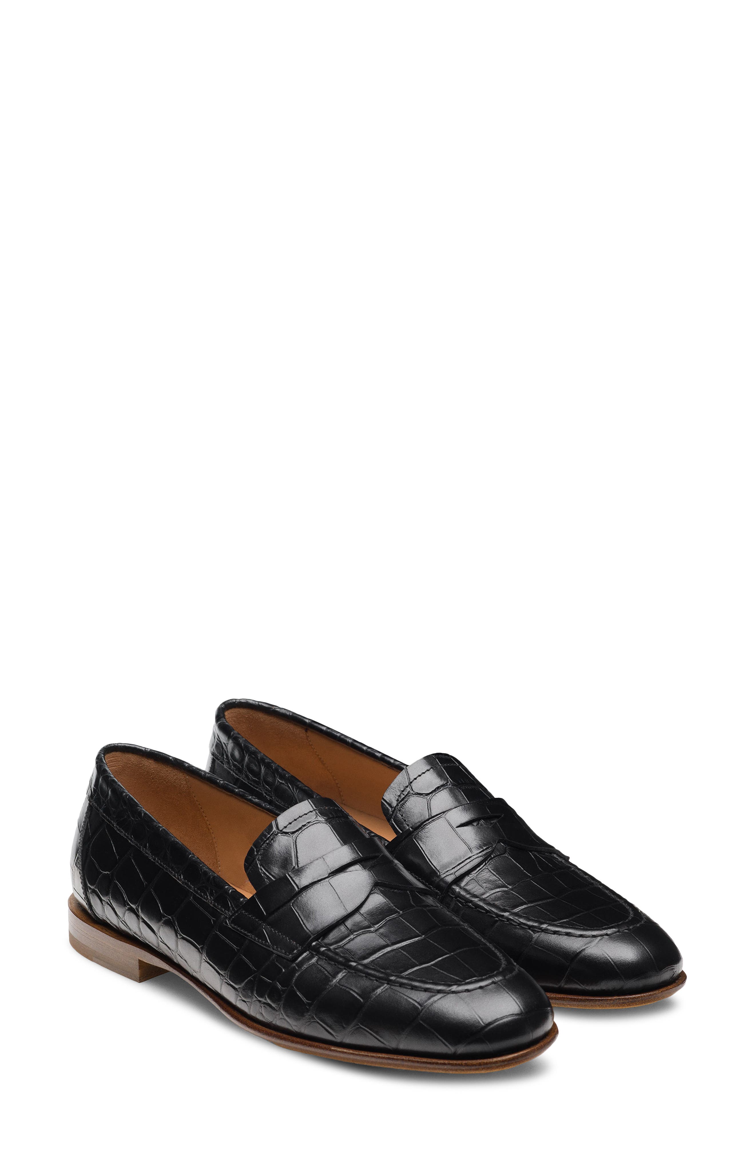 Magnanni Sonya Penny Loafer, Main, color, Alligator Stamp Black