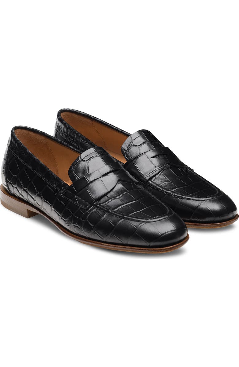Magnanni Sonya Penny Loafer, Main, color, Alligator Stamp Black