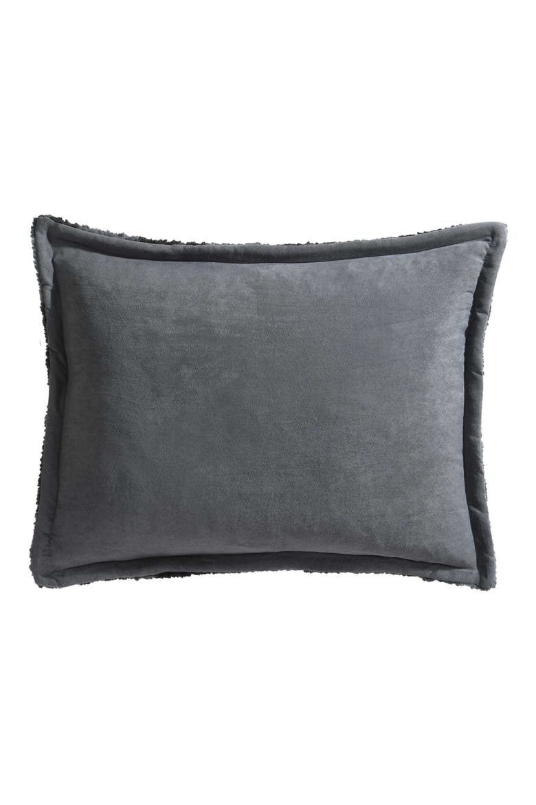 Cabin Plaid Reversible Faux Shearling Comforter Set, Alternate, color, DARK GREY