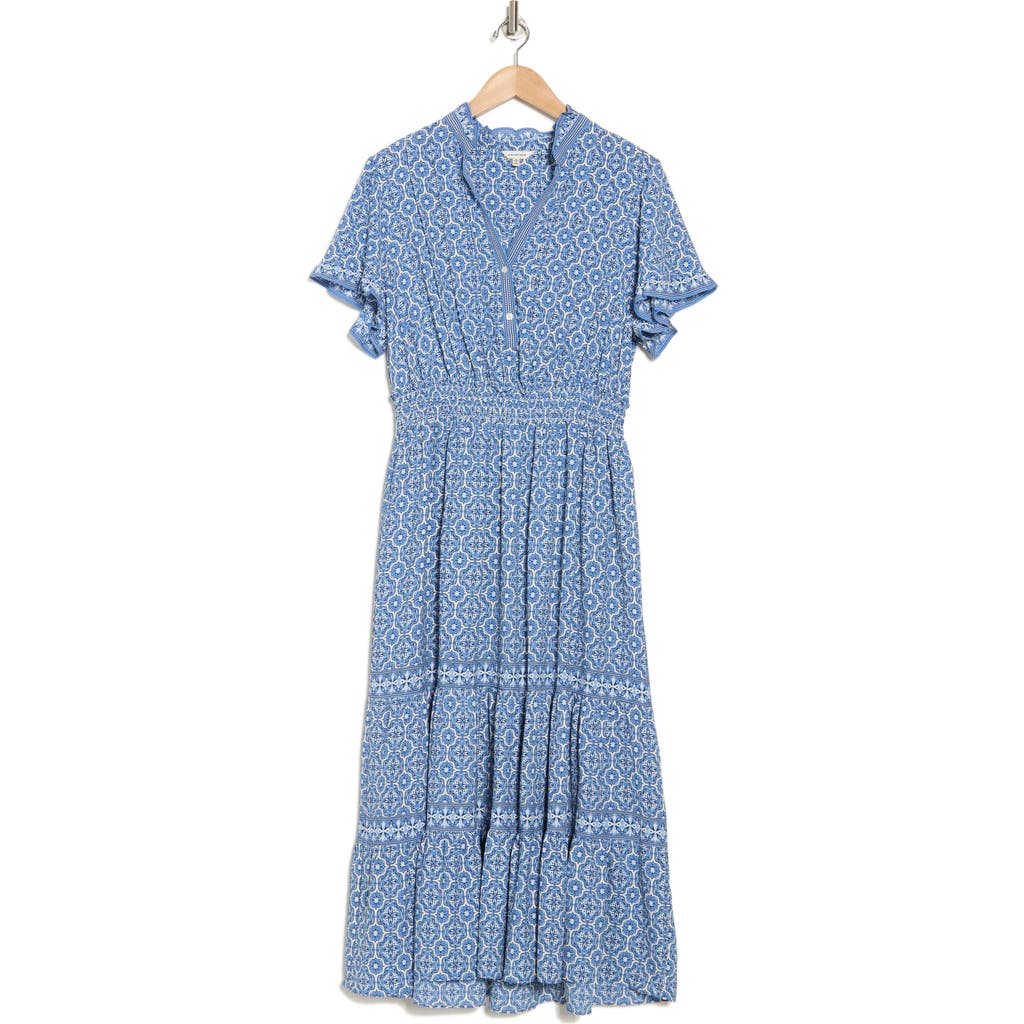 Max Studio Flutter Sleeve Tiered Maxi Dress In Sky Blue/cream